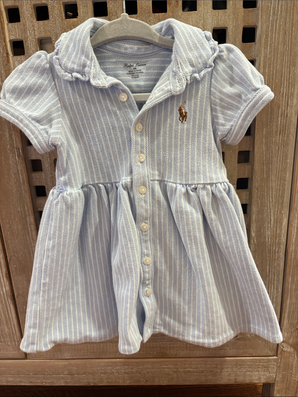 Ralph Lauren Baby Girl Light Blue & White Striped Polo Dress